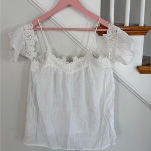 Elegant White Lace Trim Women's Cold Shoulder Top